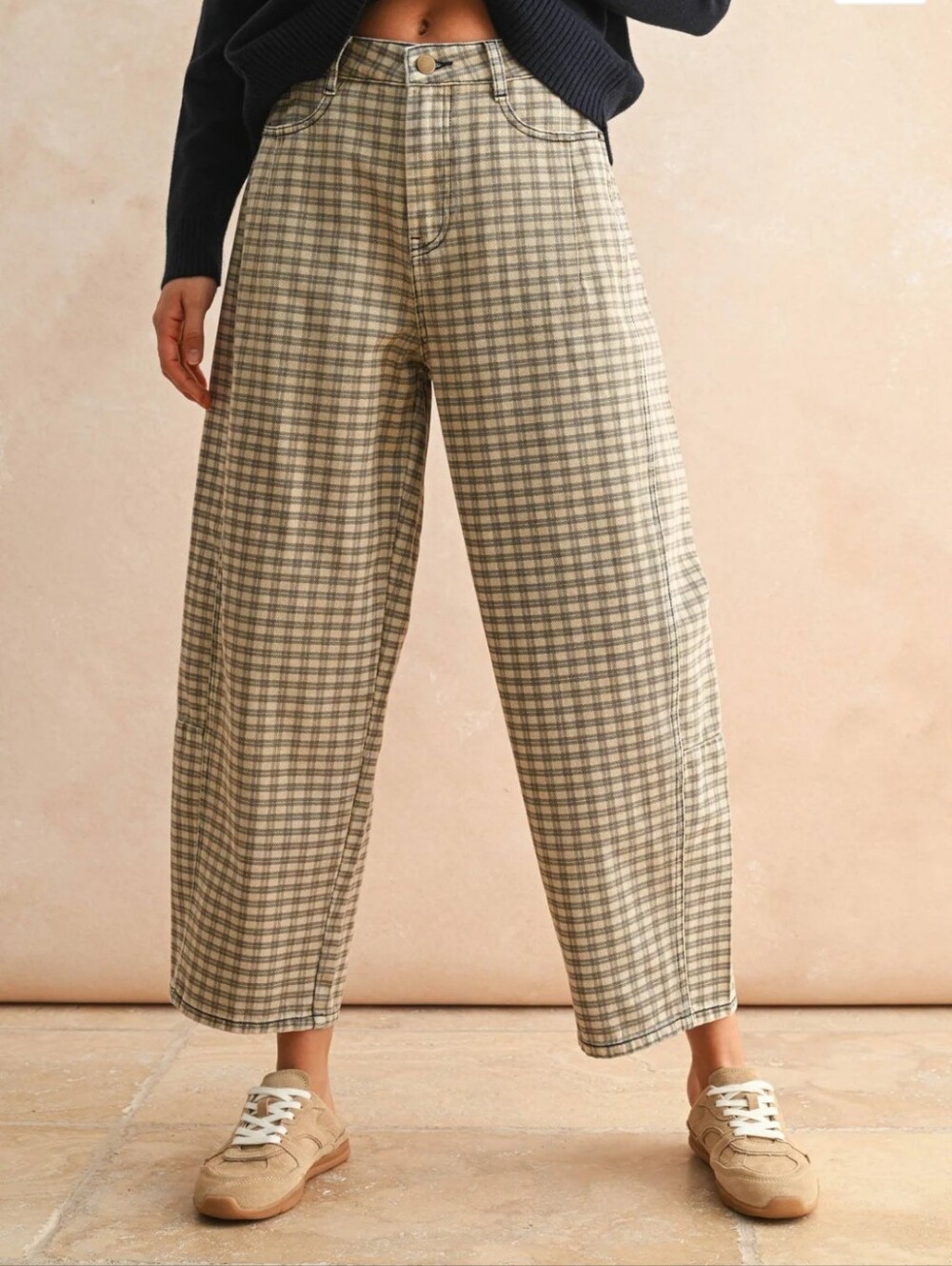 Chopped Plaid Barrel Pants (Tan/Brown)